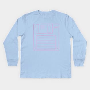 Floppy Disk (Pastel Violet Lines) Analog / Computer Kids Long Sleeve T-Shirt